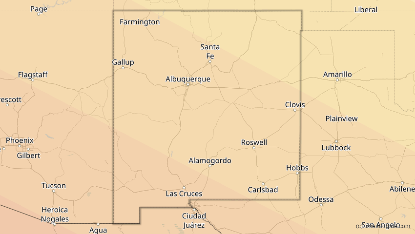 A map of New Mexico, USA, showing the path of the 10. Jun 2002 Ringförmige Sonnenfinsternis