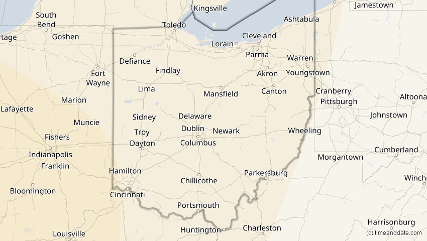 A map of Ohio, USA, showing the path of the 10. Jun 2002 Ringförmige Sonnenfinsternis