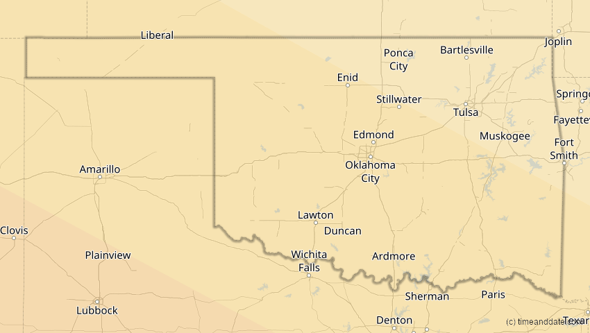 A map of Oklahoma, USA, showing the path of the 10. Jun 2002 Ringförmige Sonnenfinsternis