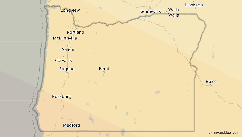 A map of Oregon, USA, showing the path of the 10. Jun 2002 Ringförmige Sonnenfinsternis