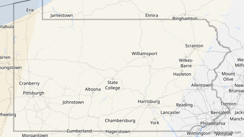 A map of Pennsylvania, USA, showing the path of the 10. Jun 2002 Ringförmige Sonnenfinsternis