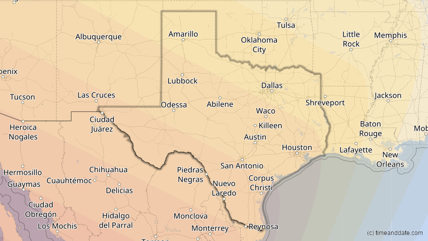 A map of Texas, USA, showing the path of the 10. Jun 2002 Ringförmige Sonnenfinsternis