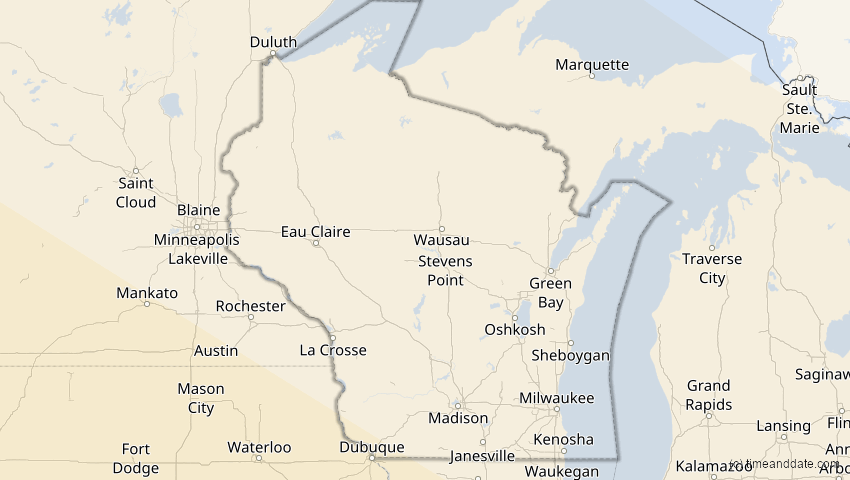 A map of Wisconsin, USA, showing the path of the 10. Jun 2002 Ringförmige Sonnenfinsternis