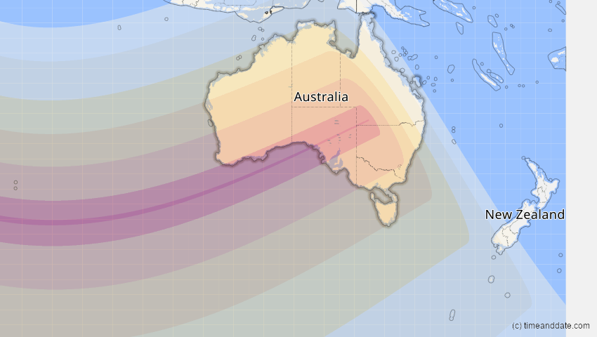 A map of Australien, showing the path of the 4. Dez 2002 Totale Sonnenfinsternis