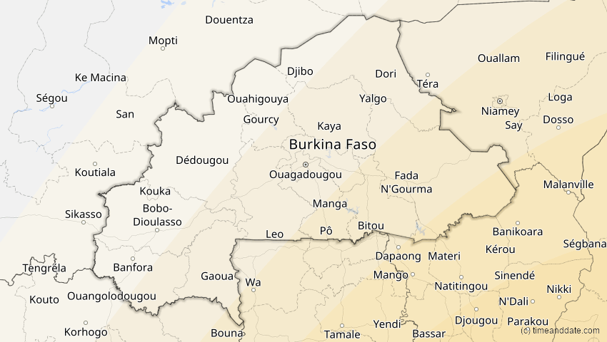 A map of Burkina Faso, showing the path of the 4. Dez 2002 Totale Sonnenfinsternis