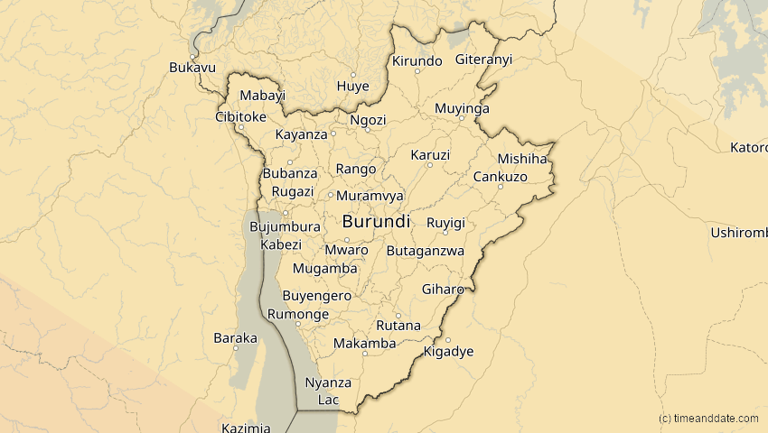 A map of Burundi, showing the path of the 4. Dez 2002 Totale Sonnenfinsternis