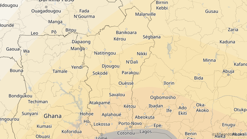 A map of Benin, showing the path of the 4. Dez 2002 Totale Sonnenfinsternis