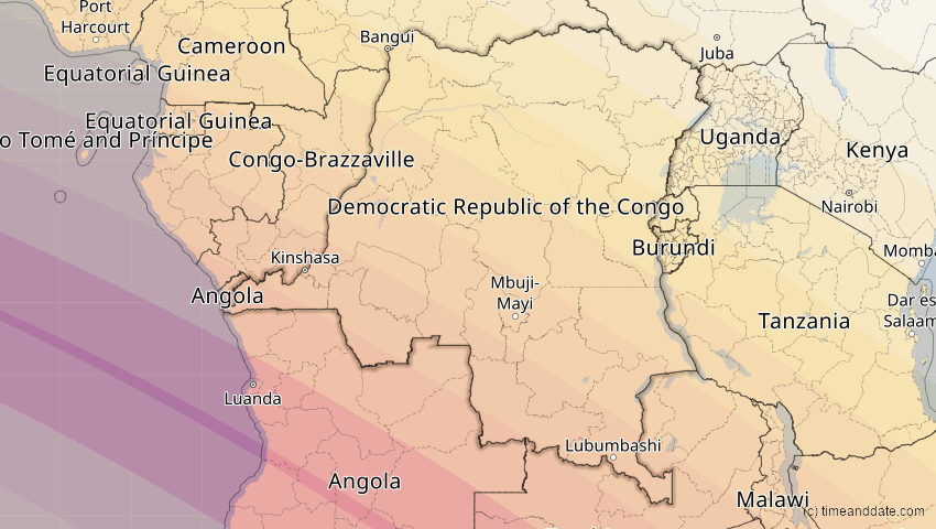 A map of Kongo Dem.Rep., showing the path of the 4. Dez 2002 Totale Sonnenfinsternis