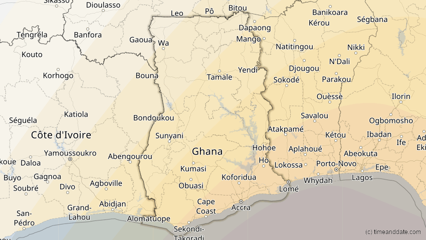 A map of Ghana, showing the path of the 4. Dez 2002 Totale Sonnenfinsternis