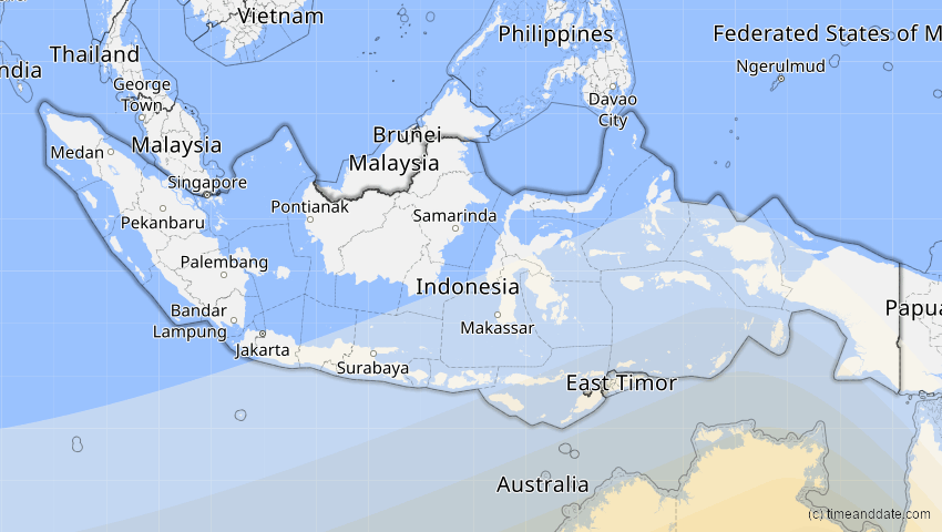A map of Indonesien, showing the path of the 4. Dez 2002 Totale Sonnenfinsternis