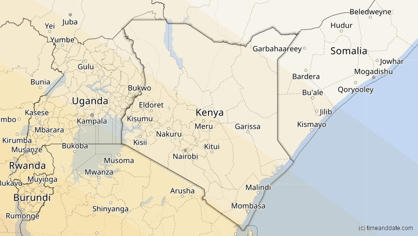 A map of Kenia, showing the path of the 4. Dez 2002 Totale Sonnenfinsternis