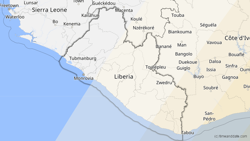 A map of Liberia, showing the path of the 4. Dez 2002 Totale Sonnenfinsternis