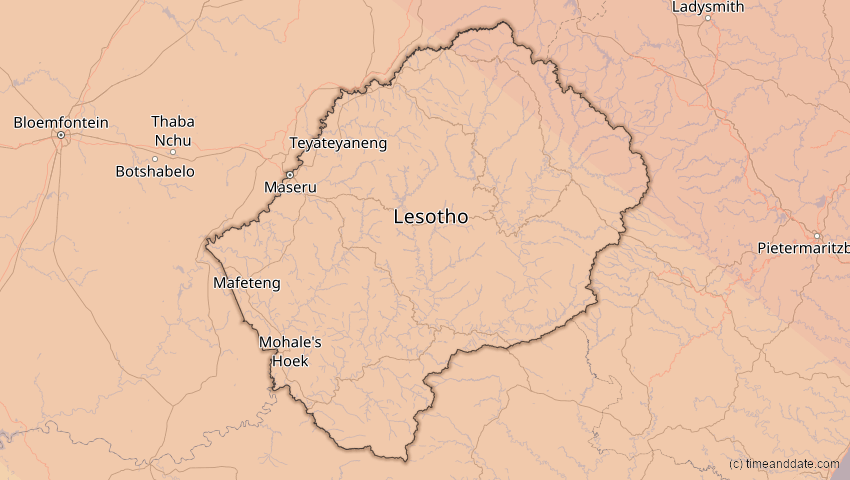A map of Lesotho, showing the path of the 4. Dez 2002 Totale Sonnenfinsternis