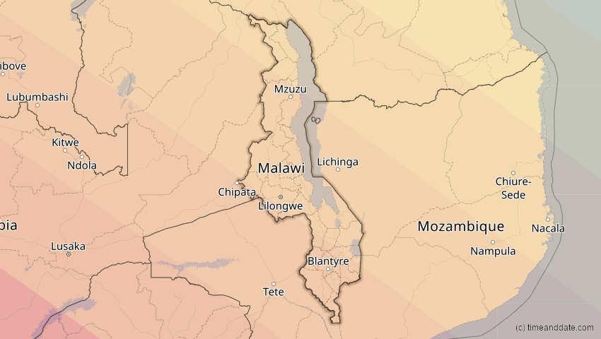 A map of Malawi, showing the path of the 4. Dez 2002 Totale Sonnenfinsternis