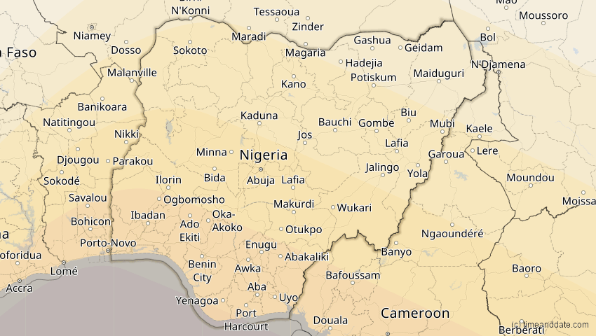 A map of Nigeria, showing the path of the 4. Dez 2002 Totale Sonnenfinsternis