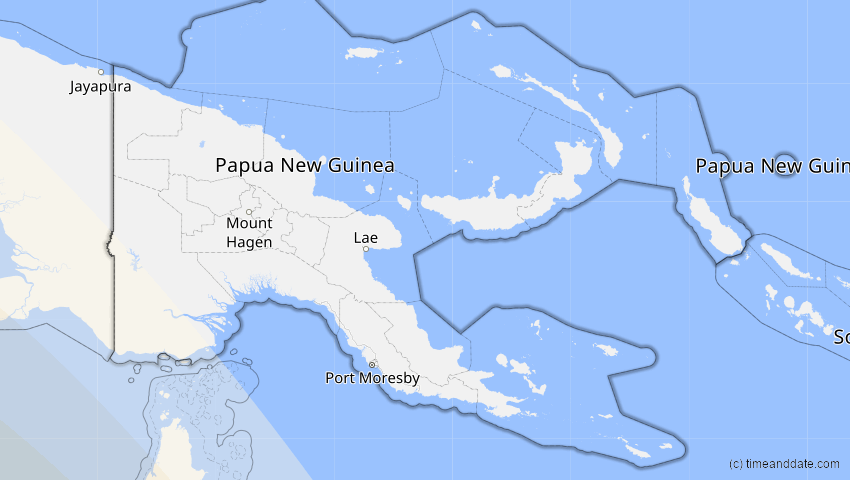A map of Papua-Neuguinea, showing the path of the 4. Dez 2002 Totale Sonnenfinsternis