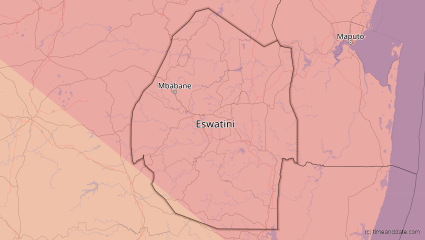 A map of Eswatini, showing the path of the 4. Dez 2002 Totale Sonnenfinsternis
