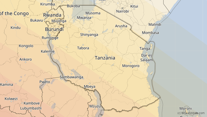A map of Tansania, showing the path of the 4. Dez 2002 Totale Sonnenfinsternis