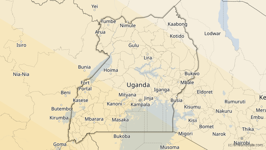 A map of Uganda, showing the path of the 4. Dez 2002 Totale Sonnenfinsternis