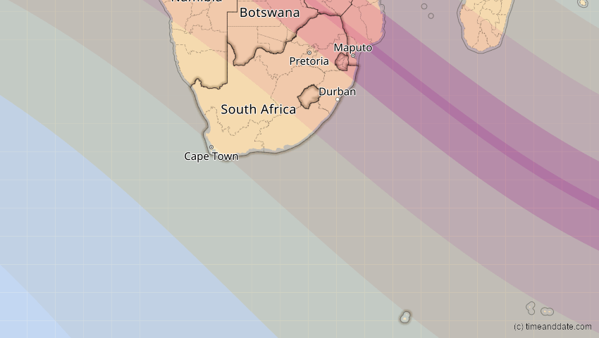 A map of Südafrika, showing the path of the 4. Dez 2002 Totale Sonnenfinsternis