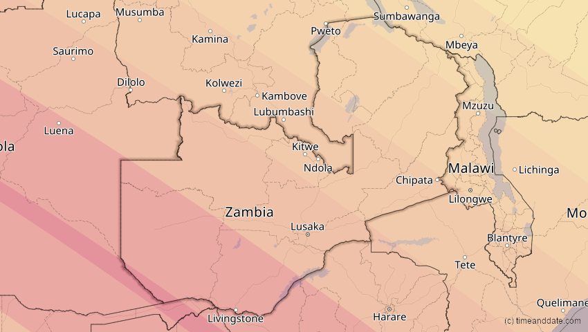 A map of Sambia, showing the path of the 4. Dez 2002 Totale Sonnenfinsternis