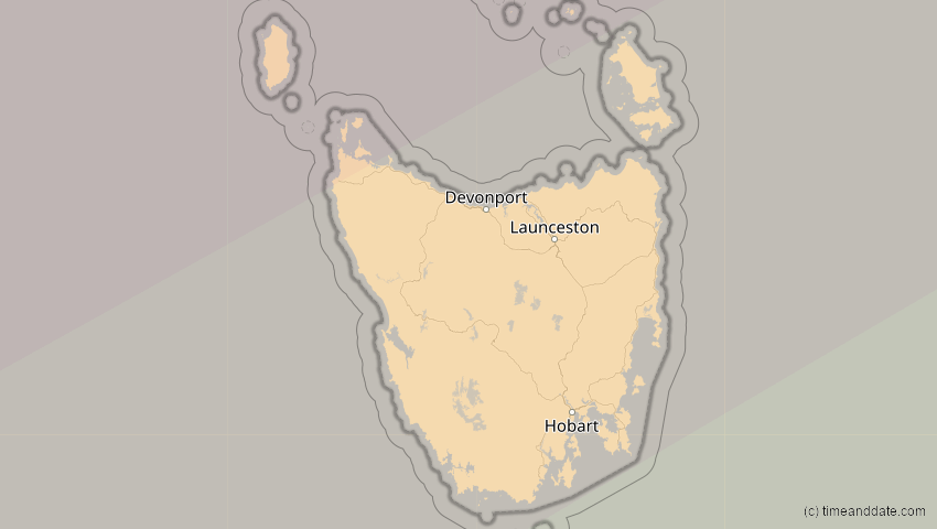 A map of Tasmanien, Australien, showing the path of the 4. Dez 2002 Totale Sonnenfinsternis