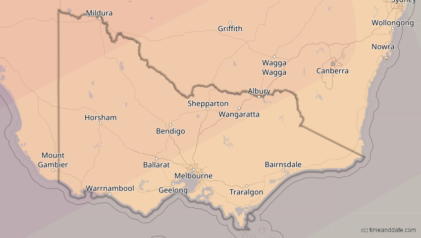 A map of Victoria, Australien, showing the path of the 4. Dez 2002 Totale Sonnenfinsternis