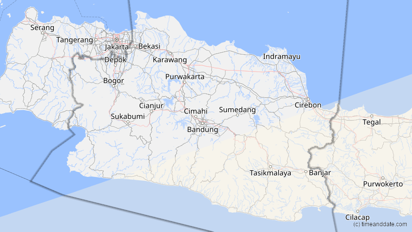 A map of Jawa Barat, Indonesien, showing the path of the 4. Dez 2002 Totale Sonnenfinsternis