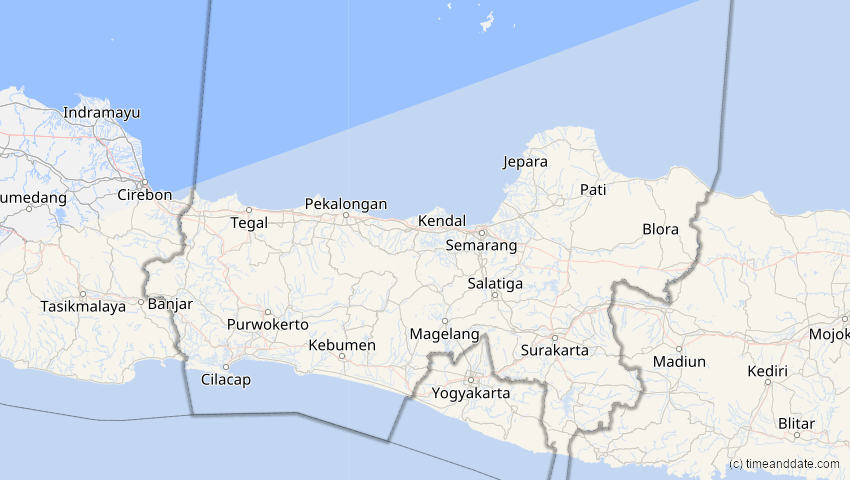 A map of Jawa Tengah, Indonesien, showing the path of the 4. Dez 2002 Totale Sonnenfinsternis