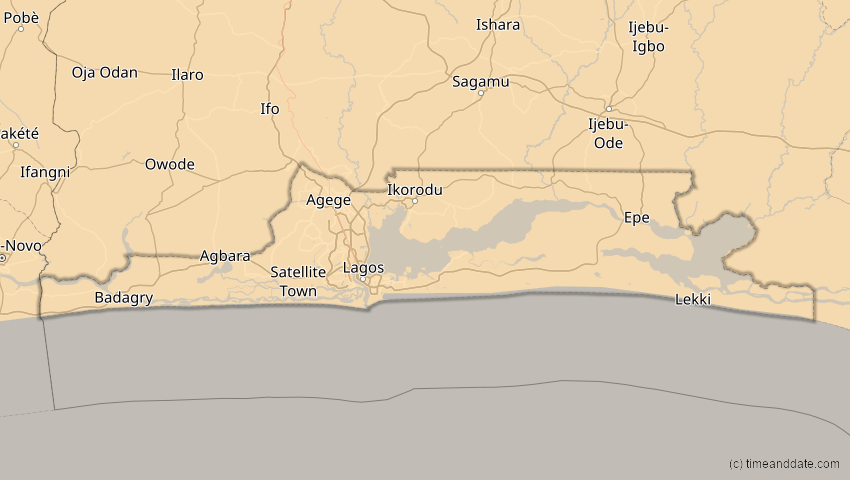 A map of Lagos, Nigeria, showing the path of the 4. Dez 2002 Totale Sonnenfinsternis