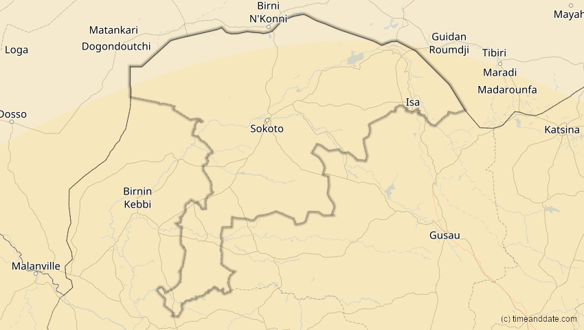 A map of Sokoto, Nigeria, showing the path of the 4. Dez 2002 Totale Sonnenfinsternis