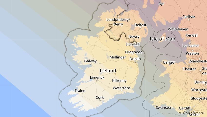 A map of Irland, showing the path of the 31. Mai 2003 Ringförmige Sonnenfinsternis