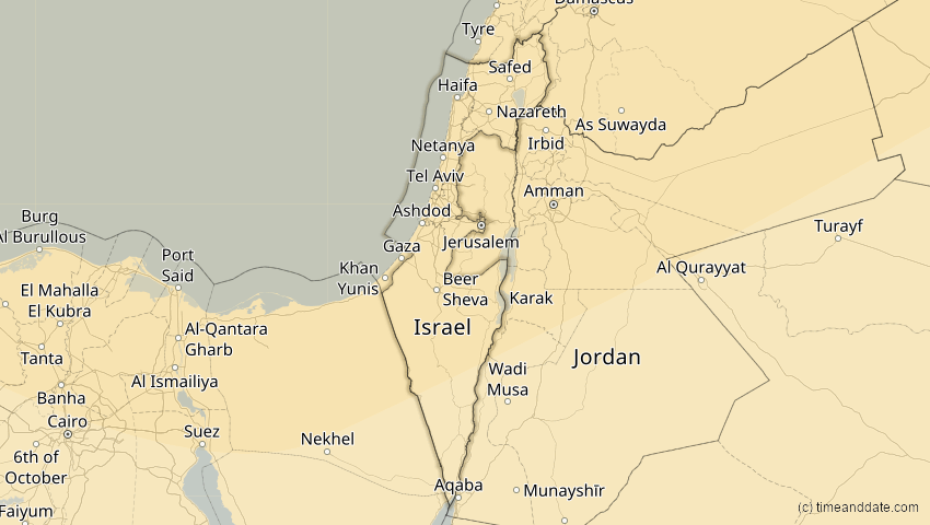 A map of Israel, showing the path of the 31. Mai 2003 Ringförmige Sonnenfinsternis