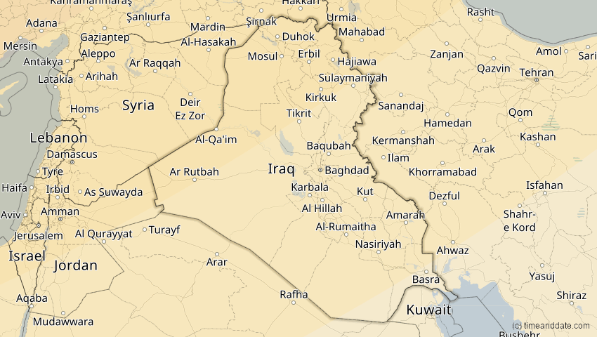 A map of Irak, showing the path of the 31. Mai 2003 Ringförmige Sonnenfinsternis