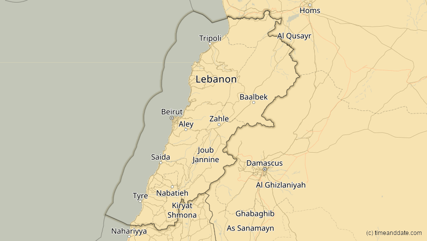 A map of Libanon, showing the path of the 31. Mai 2003 Ringförmige Sonnenfinsternis