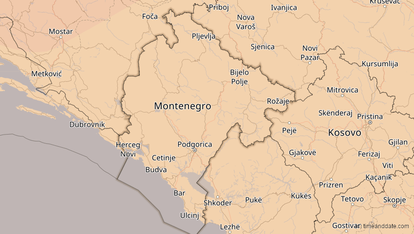 A map of Montenegro, showing the path of the 31. Mai 2003 Ringförmige Sonnenfinsternis