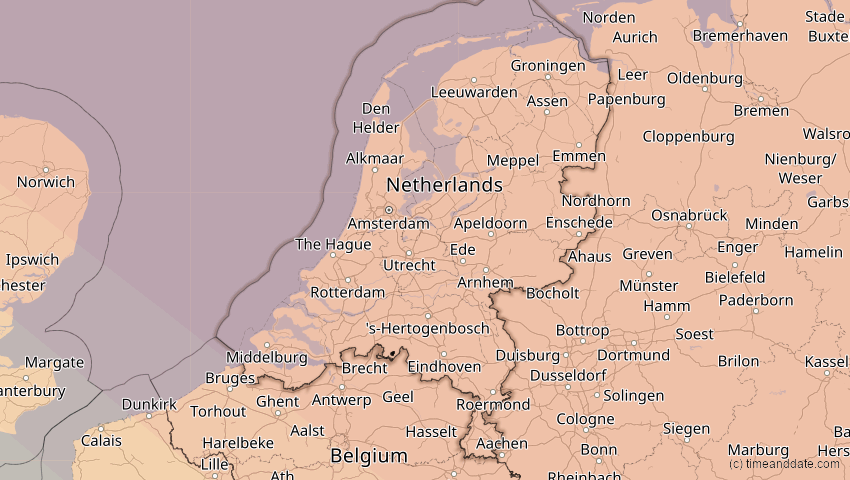 A map of Niederlande, showing the path of the 31. Mai 2003 Ringförmige Sonnenfinsternis