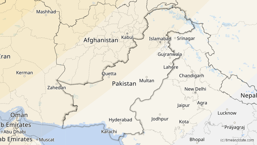 A map of Pakistan, showing the path of the 31. Mai 2003 Ringförmige Sonnenfinsternis