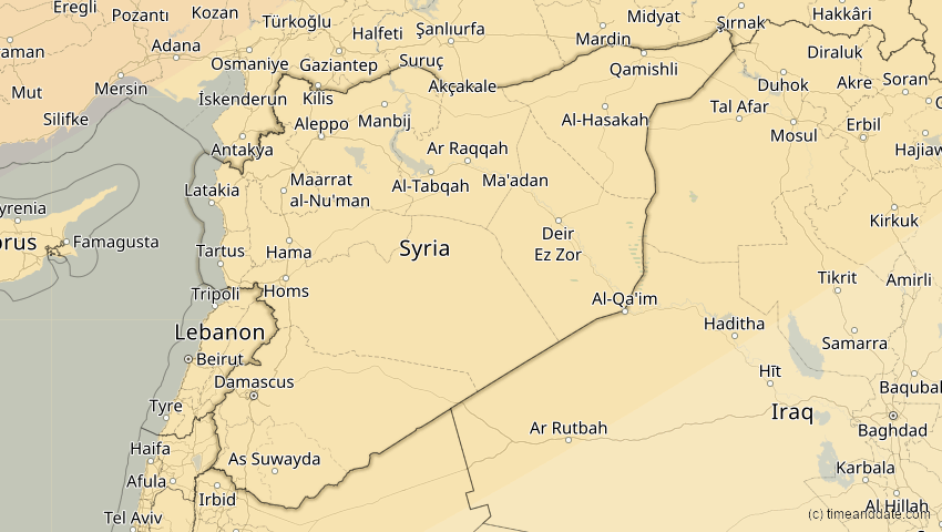 A map of Syrien, showing the path of the 31. Mai 2003 Ringförmige Sonnenfinsternis