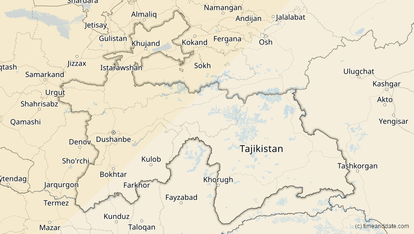 A map of Tadschikistan, showing the path of the 31. Mai 2003 Ringförmige Sonnenfinsternis