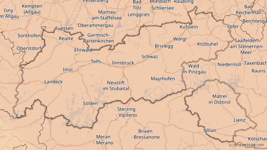 A map of Tirol, Österreich, showing the path of the 31. Mai 2003 Ringförmige Sonnenfinsternis