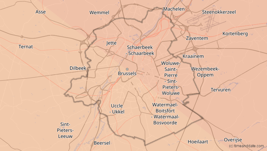 A map of Brüssel, Belgien, showing the path of the 31. Mai 2003 Ringförmige Sonnenfinsternis