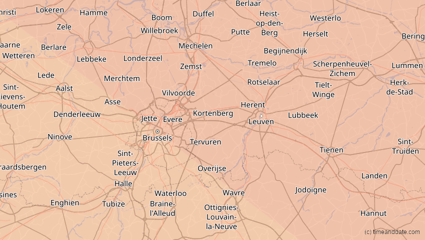 A map of Flämisch-Brabant, Belgien, showing the path of the 31. Mai 2003 Ringförmige Sonnenfinsternis