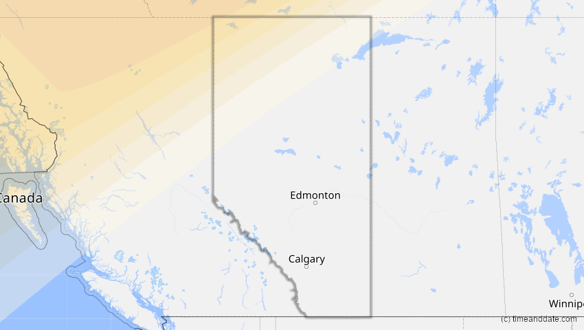 A map of Alberta, Kanada, showing the path of the 30–31. Mai 2003 Ringförmige Sonnenfinsternis