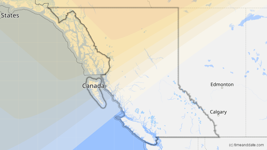 A map of British Columbia, Kanada, showing the path of the 30. Mai 2003 Ringförmige Sonnenfinsternis