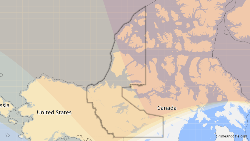 A map of Nordwest-Territorien, Kanada, showing the path of the 30–31. Mai 2003 Ringförmige Sonnenfinsternis