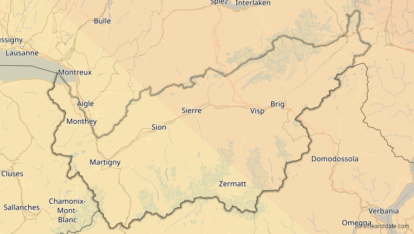 A map of Wallis, Schweiz, showing the path of the 31. Mai 2003 Ringförmige Sonnenfinsternis