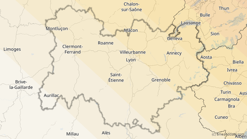 A map of Auvergne-Rhône-Alpes, Frankreich, showing the path of the 31. Mai 2003 Ringförmige Sonnenfinsternis