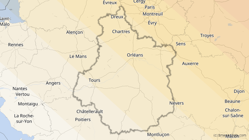 A map of Centre-Val de Loire, Frankreich, showing the path of the 31. Mai 2003 Ringförmige Sonnenfinsternis