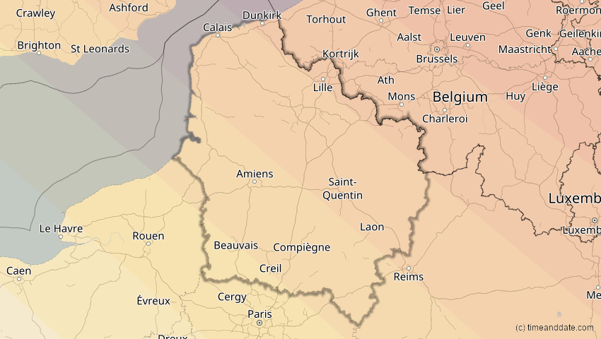 A map of Hauts-de-France, Frankreich, showing the path of the 31. Mai 2003 Ringförmige Sonnenfinsternis